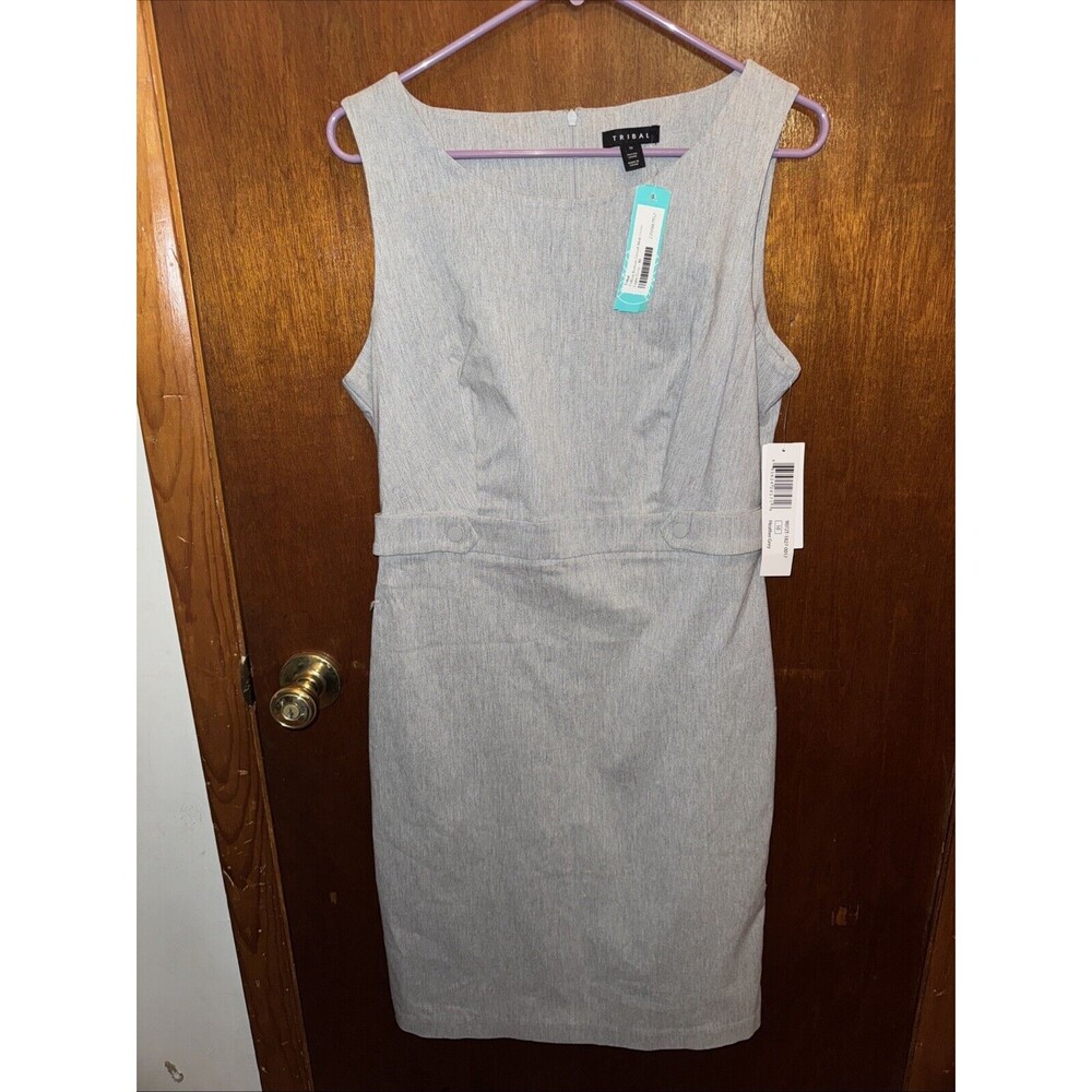 NWT Tribal Womens Gray Felicia Button Detail Light Grey Midi Dress Size 10
